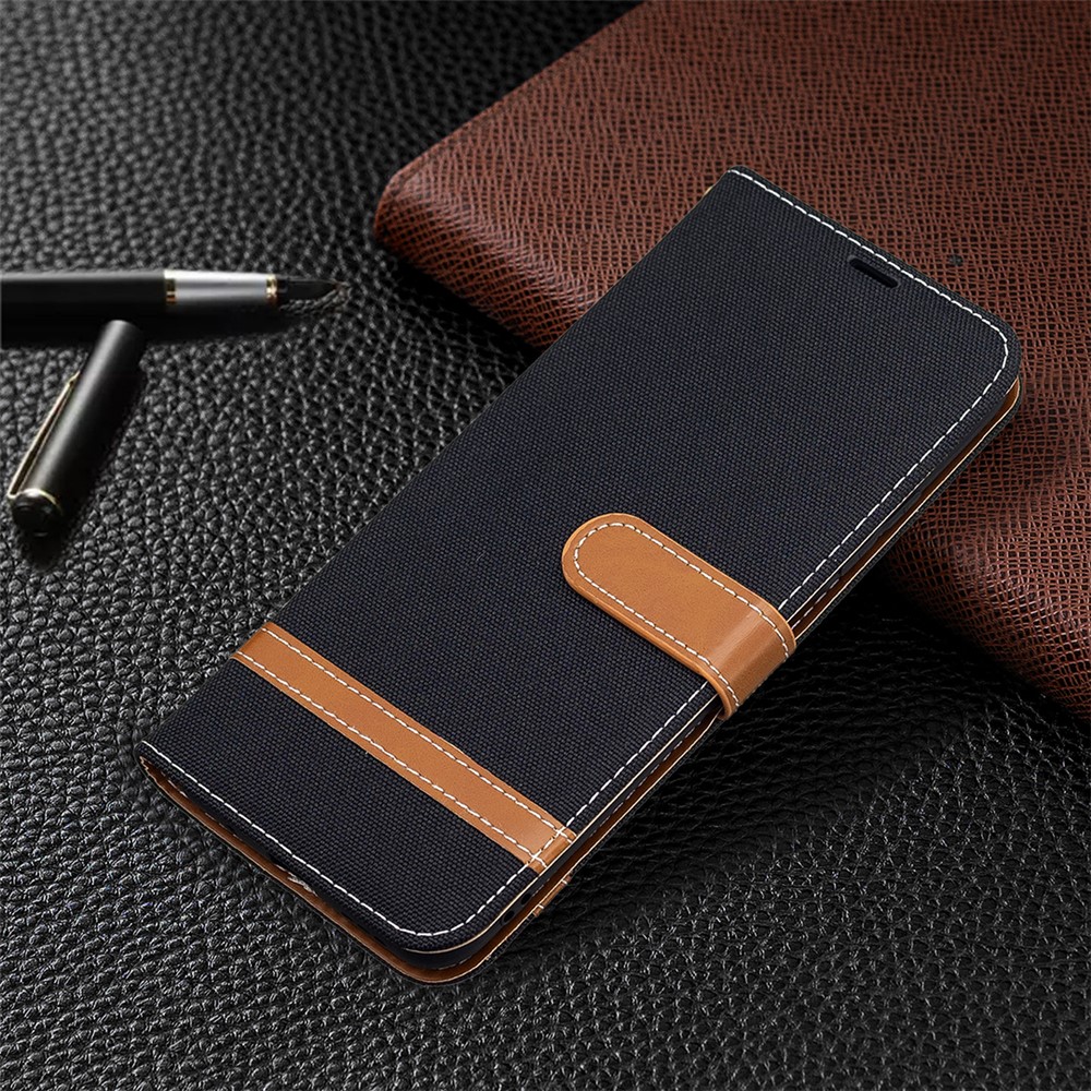 For Xiaomi Redmi Note 10 5G/Poco M3 Pro 4G/Poco M3 Pro 5G Jeans Cloth Splicing Leather Wallet Stand Phone Cover - Black-6
