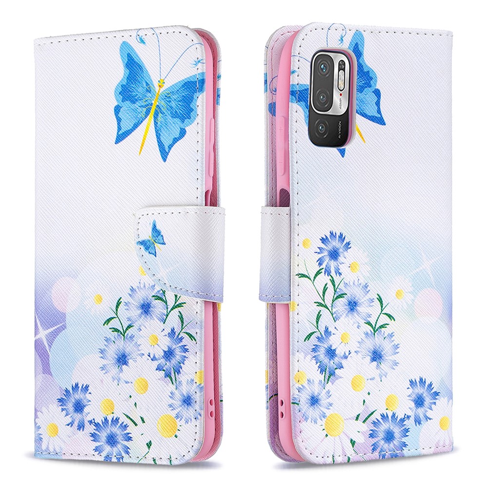 Pattern Printing PU Leather Magnetic Closure Stand Flip Shockproof Case for Xiaomi Redmi Note 10 5G / Poco M3 Pro 5G / 4G - Butterfly and Flower-1