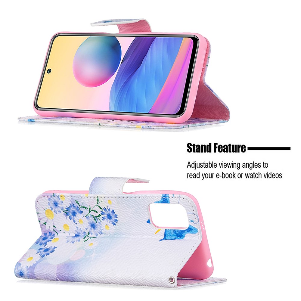 Pattern Printing PU Leather Magnetic Closure Stand Flip Shockproof Case for Xiaomi Redmi Note 10 5G / Poco M3 Pro 5G / 4G - Butterfly and Flower-2
