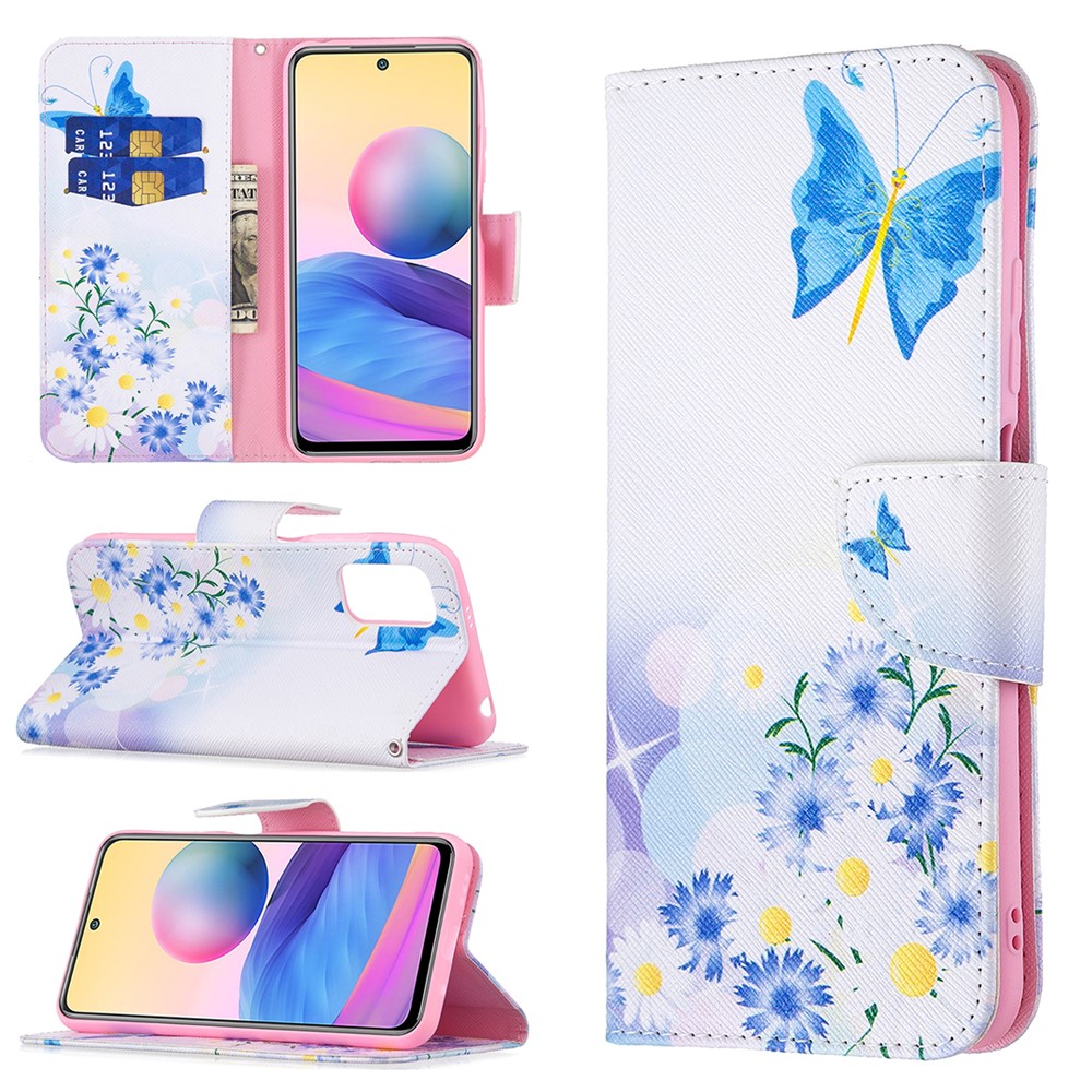 Pattern Printing PU Leather Magnetic Closure Stand Flip Shockproof Case for Xiaomi Redmi Note 10 5G / Poco M3 Pro 5G / 4G - Butterfly and Flower-8