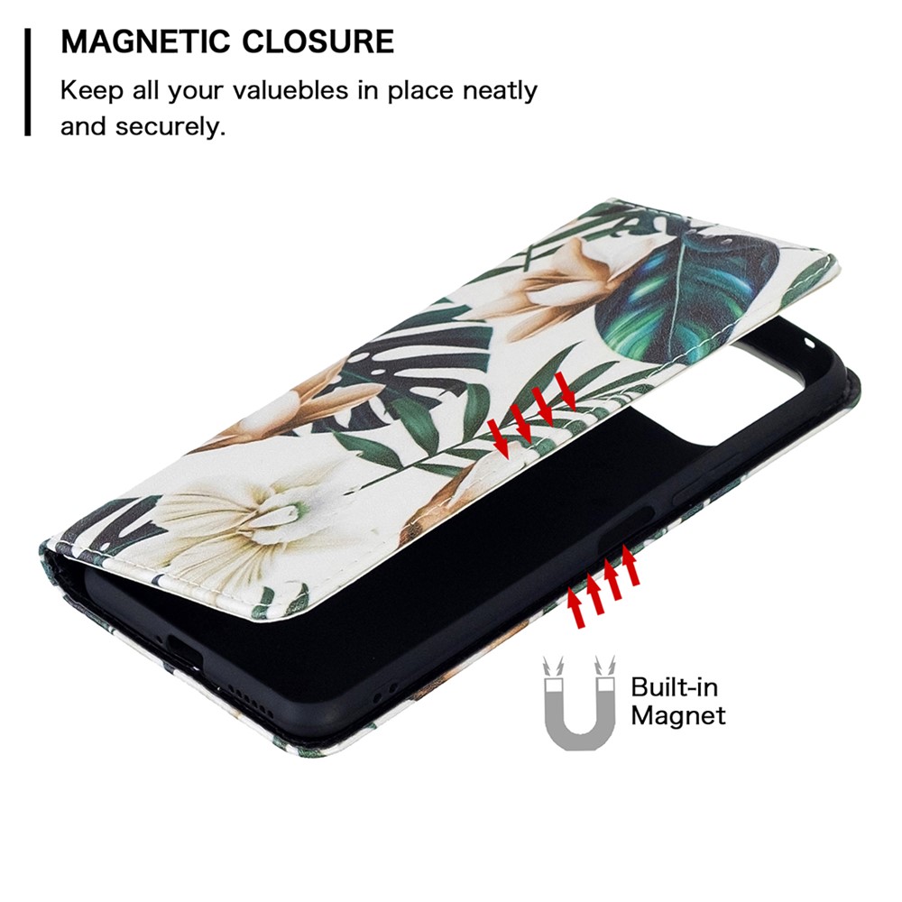Magnetic Auto-absorbed Pattern Printing PU Leather Stand Walllet Case for Xiaomi Mi 11 Lite 4G / 5G - Flower and Leaf-5