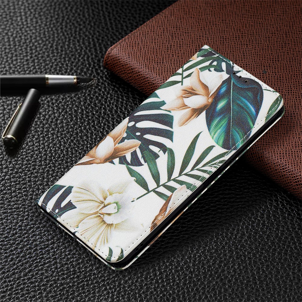 Magnetic Auto-absorbed Pattern Printing PU Leather Stand Walllet Case for Xiaomi Mi 11 Lite 4G / 5G - Flower and Leaf-7