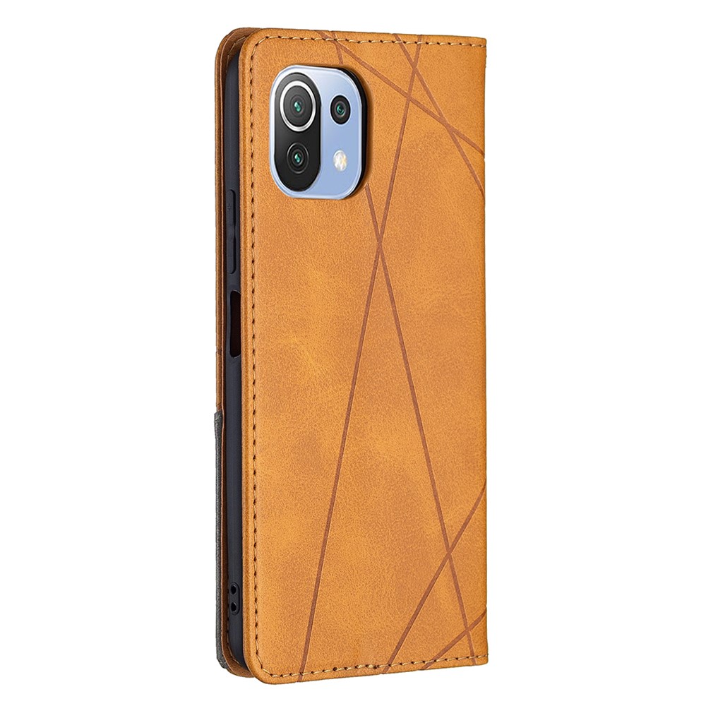 Geometric Pattern Auto-absorbed Stand Leather Phone Case for Xiaomi Mi 11 Lite 4G / 5G - Brown-3