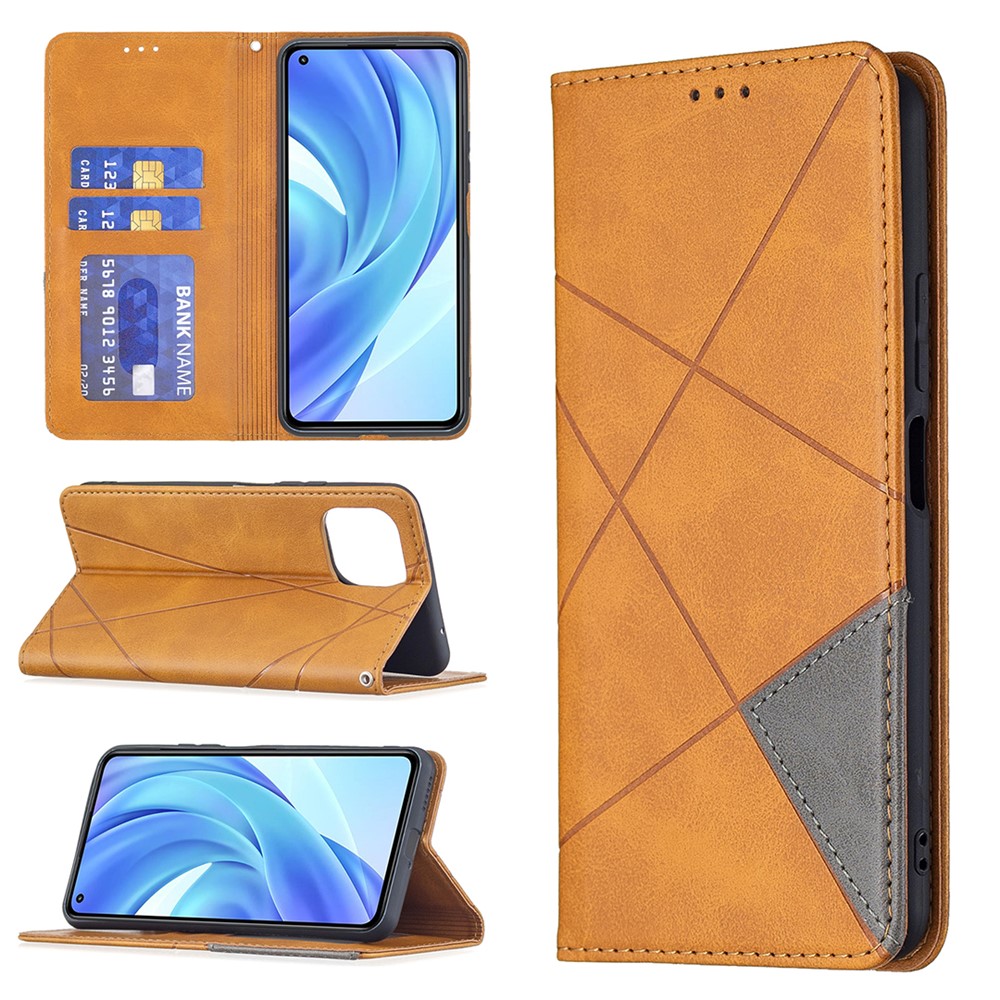 Geometric Pattern Auto-absorbed Stand Leather Phone Case for Xiaomi Mi 11 Lite 4G / 5G - Brown-9