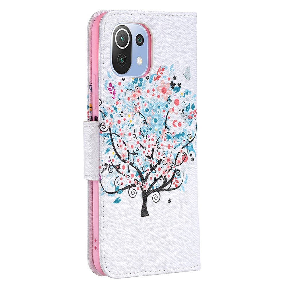 Pattern Printing Full Protection Leather Wallet Stand Phone Case for Xiaomi Mi 11 Lite 4G / 5G - Flowered Tree-3