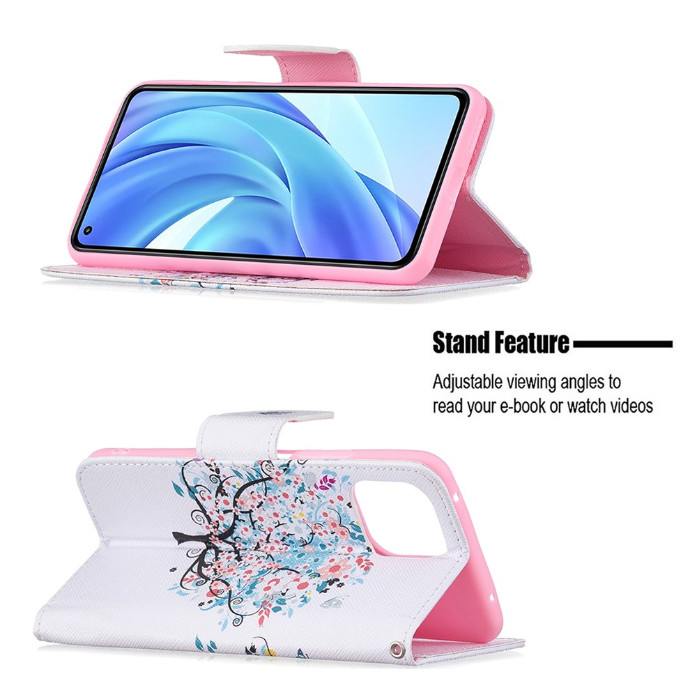Pattern Printing Full Protection Leather Wallet Stand Phone Case for Xiaomi Mi 11 Lite 4G / 5G - Flowered Tree-4