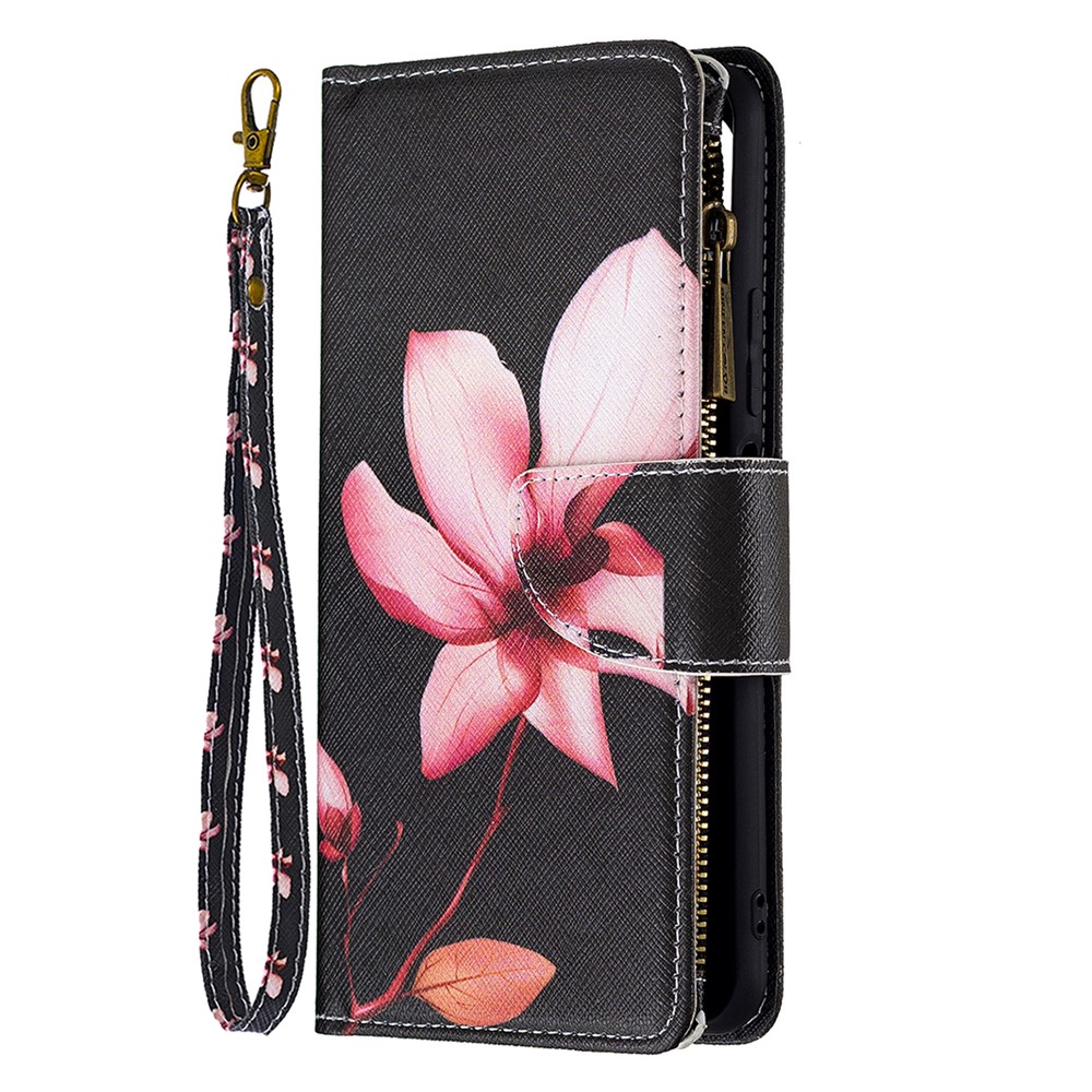 BF03 Zipper Wallet Design Leather Stand Phone Case with Pattern Printing for Xiaomi Mi 11 Lite 4G / 5G - Lotus-2