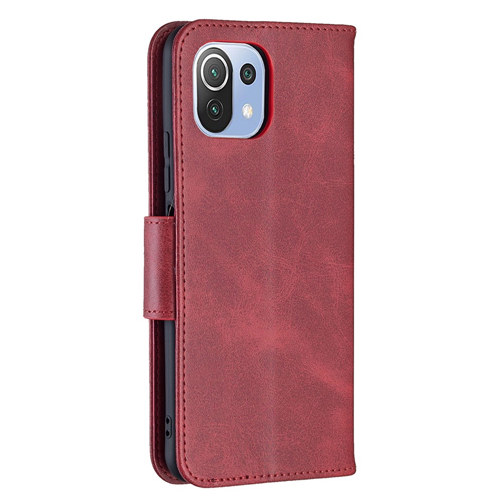 Leather Stand Wallet Phone Case with Wrist Strap for Xiaomi Mi 11 Lite 4G / 5G - Red-3
