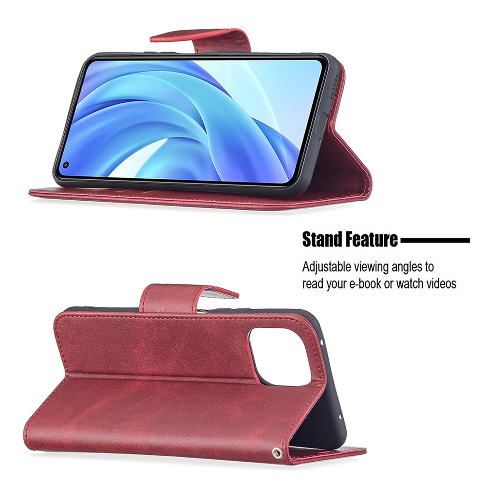 Leather Stand Wallet Phone Case with Wrist Strap for Xiaomi Mi 11 Lite 4G / 5G - Red-4