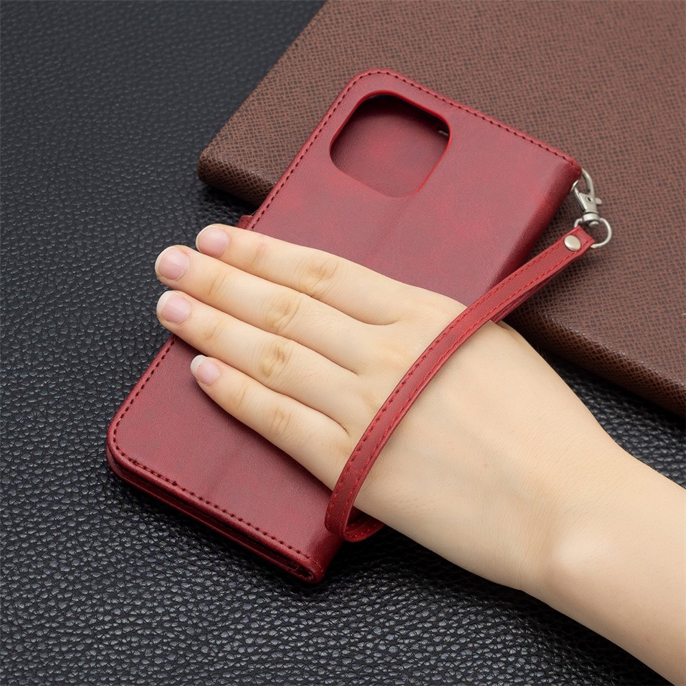Leather Stand Wallet Phone Case with Wrist Strap for Xiaomi Mi 11 Lite 4G / 5G - Red-8