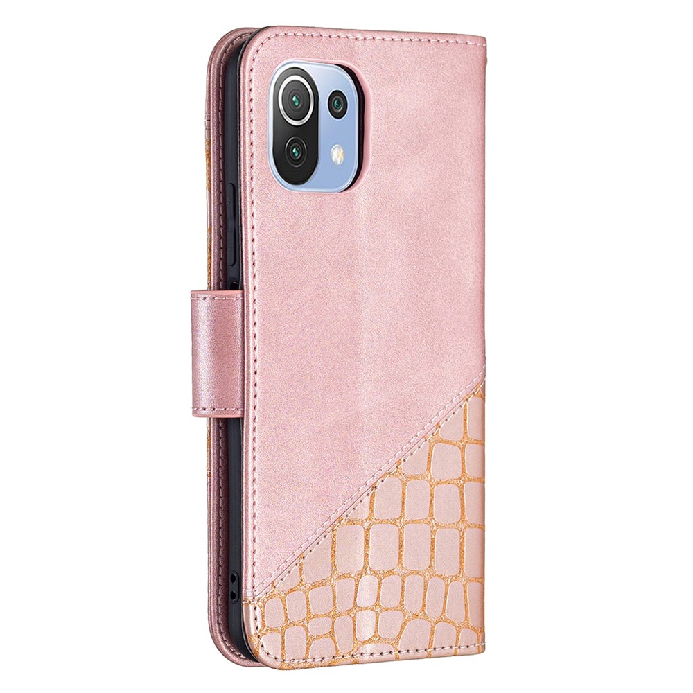 Splicing Crocodile Texture Design PU Leather Non-Slip Protective Phone Case with Magnetic Closure for Xiaomi Mi 11 Lite 5G / 4G - Rose Gold-3