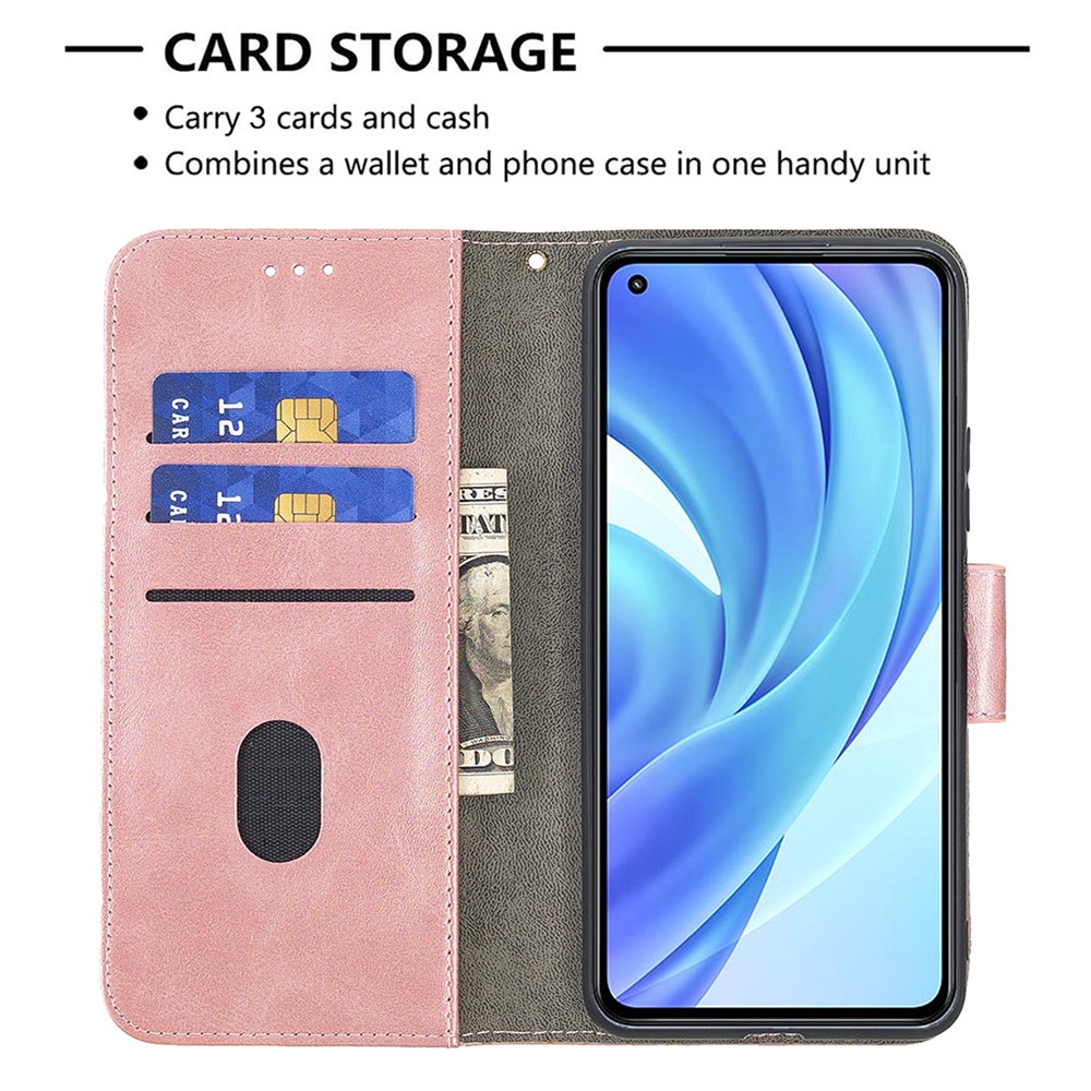 Splicing Crocodile Texture Design PU Leather Non-Slip Protective Phone Case with Magnetic Closure for Xiaomi Mi 11 Lite 5G / 4G - Rose Gold-5