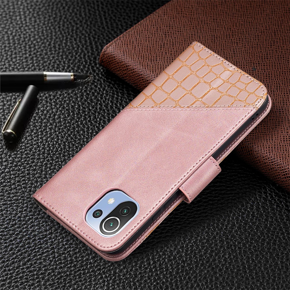 Splicing Crocodile Texture Design PU Leather Non-Slip Protective Phone Case with Magnetic Closure for Xiaomi Mi 11 Lite 5G / 4G - Rose Gold-7