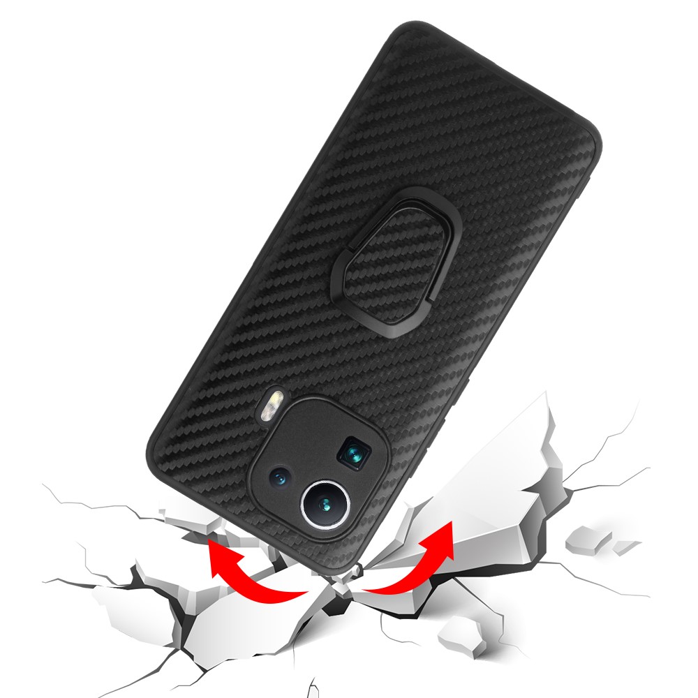 Shockproof Hybrid Slim Full Body Protective TPU + PU Leather Case with Ring Holder for Xiaomi Mi 11 Pro - Carbon Fiber Texture-2