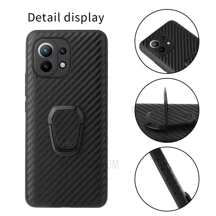 Soft Edges PU Leather +Soft TPU Anti-Drop Protection Kickstand Case for Xiaomi Mi 11 - Carbon Fiber Texture-2