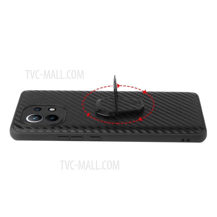 Soft Edges PU Leather +Soft TPU Anti-Drop Protection Kickstand Case for Xiaomi Mi 11 - Carbon Fiber Texture-5