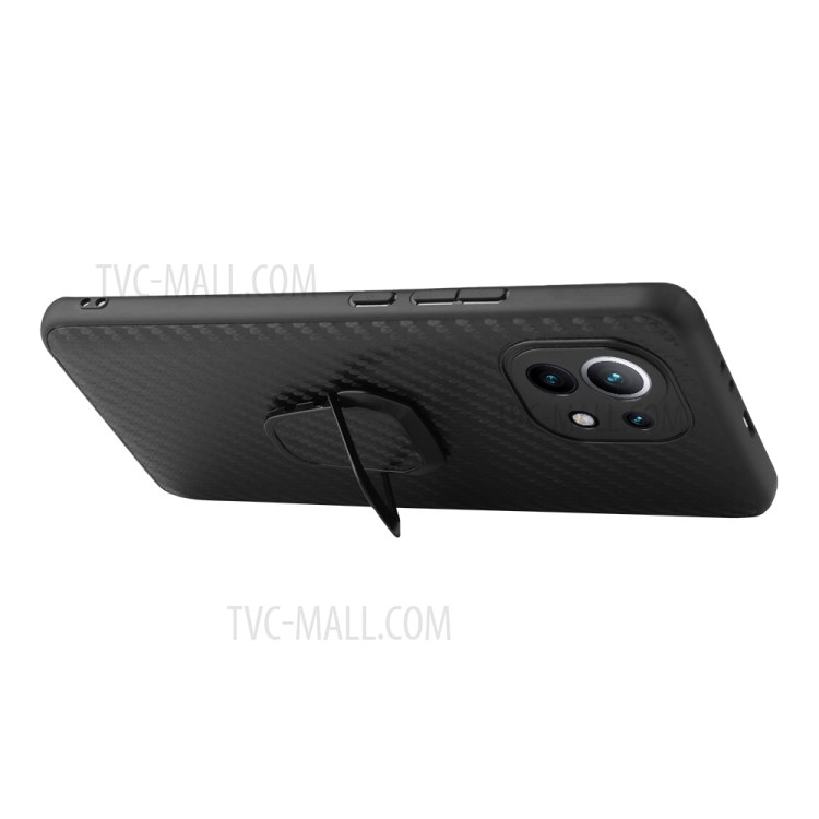 Soft Edges PU Leather +Soft TPU Anti-Drop Protection Kickstand Case for Xiaomi Mi 11 - Carbon Fiber Texture-6