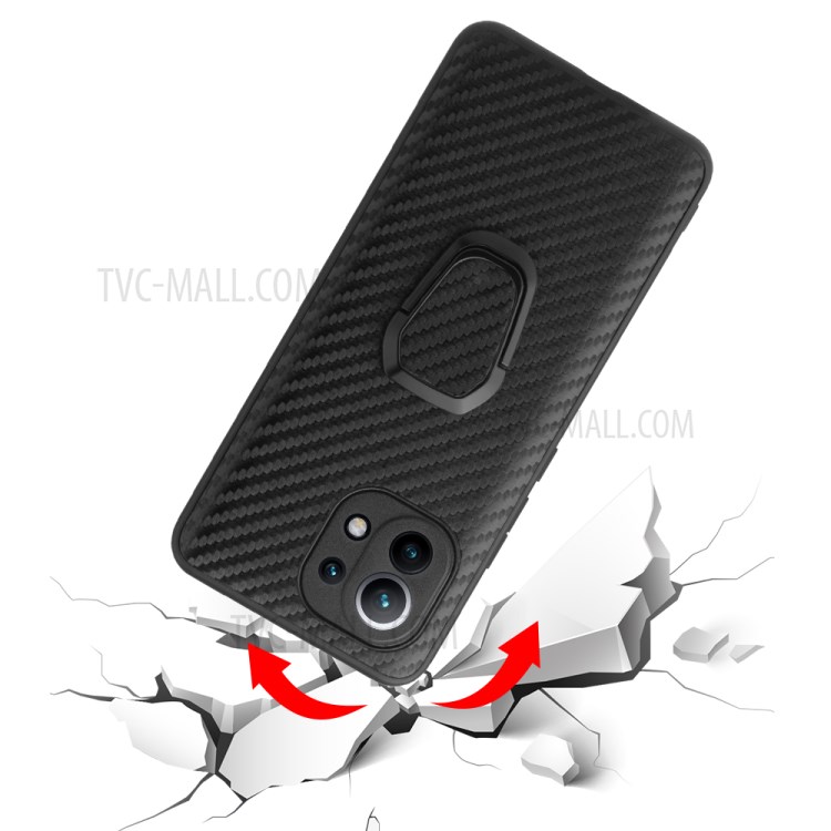 Soft Edges PU Leather +Soft TPU Anti-Drop Protection Kickstand Case for Xiaomi Mi 11 - Carbon Fiber Texture-7