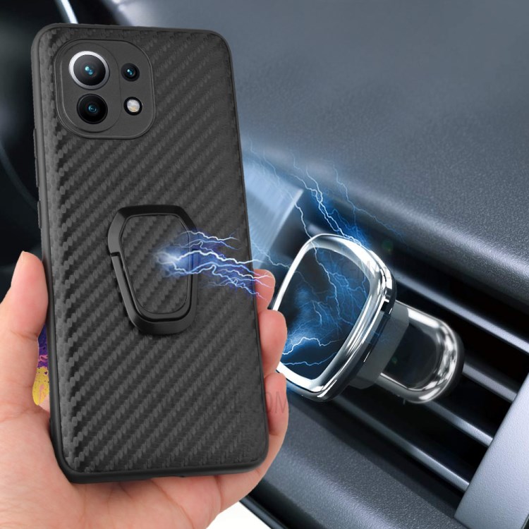Soft Edges PU Leather +Soft TPU Anti-Drop Protection Kickstand Case for Xiaomi Mi 11 - Carbon Fiber Texture-8