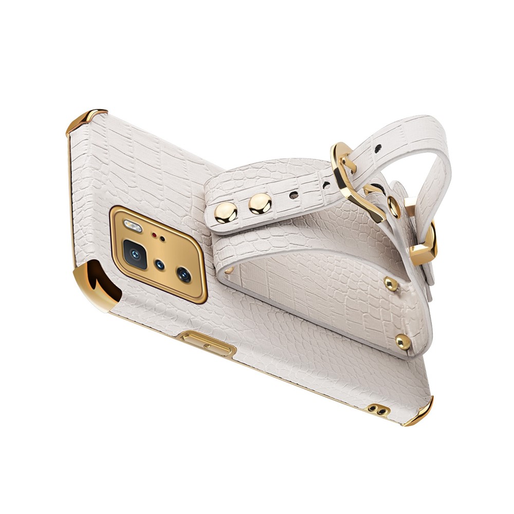 6D Crocodile Texture Precise Cut-Out PU Leather Coated TPU Electroplated Phone Case for Xiaomi Redmi Note 10 Pro 5G - White-12