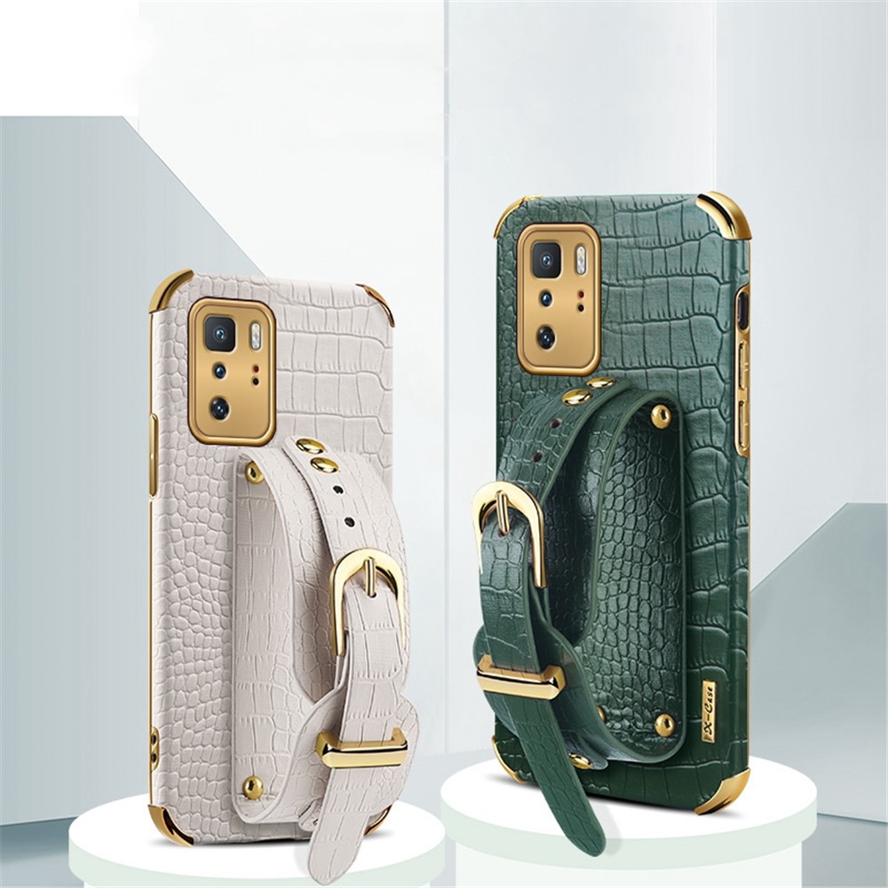 6D Crocodile Texture Precise Cut-Out PU Leather Coated TPU Electroplated Phone Case for Xiaomi Redmi Note 10 Pro 5G - White-13