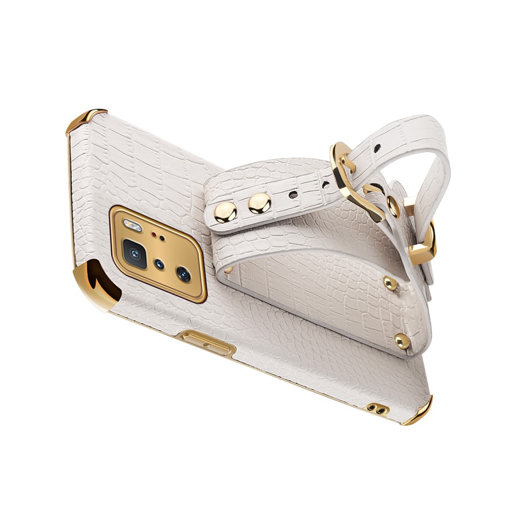 6D Crocodile Texture Precise Cut-Out PU Leather Coated TPU Electroplated Phone Case for Xiaomi Redmi Note 10 Pro 5G - White-15