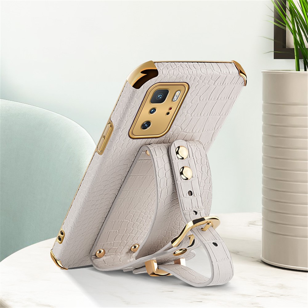 6D Crocodile Texture Precise Cut-Out PU Leather Coated TPU Electroplated Phone Case for Xiaomi Redmi Note 10 Pro 5G - White-16