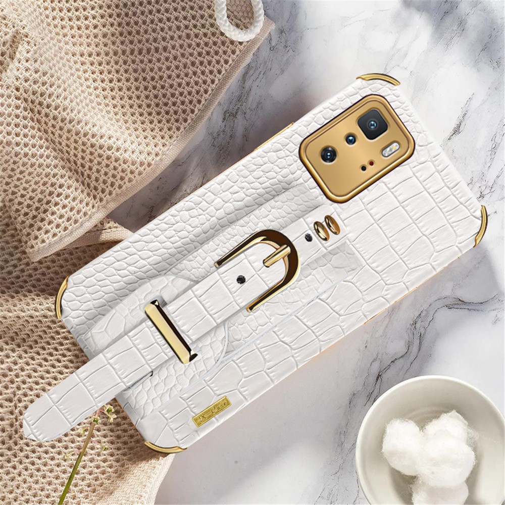 6D Crocodile Texture Precise Cut-Out PU Leather Coated TPU Electroplated Phone Case for Xiaomi Redmi Note 10 Pro 5G - White-20