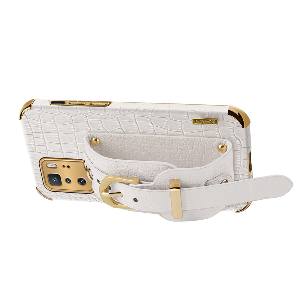 6D Crocodile Texture Precise Cut-Out PU Leather Coated TPU Electroplated Phone Case for Xiaomi Redmi Note 10 Pro 5G - White-6
