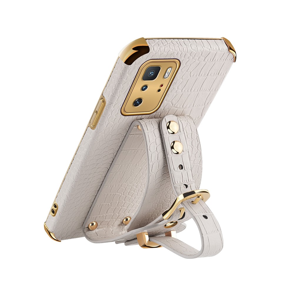 6D Crocodile Texture Precise Cut-Out PU Leather Coated TPU Electroplated Phone Case for Xiaomi Redmi Note 10 Pro 5G - White-7