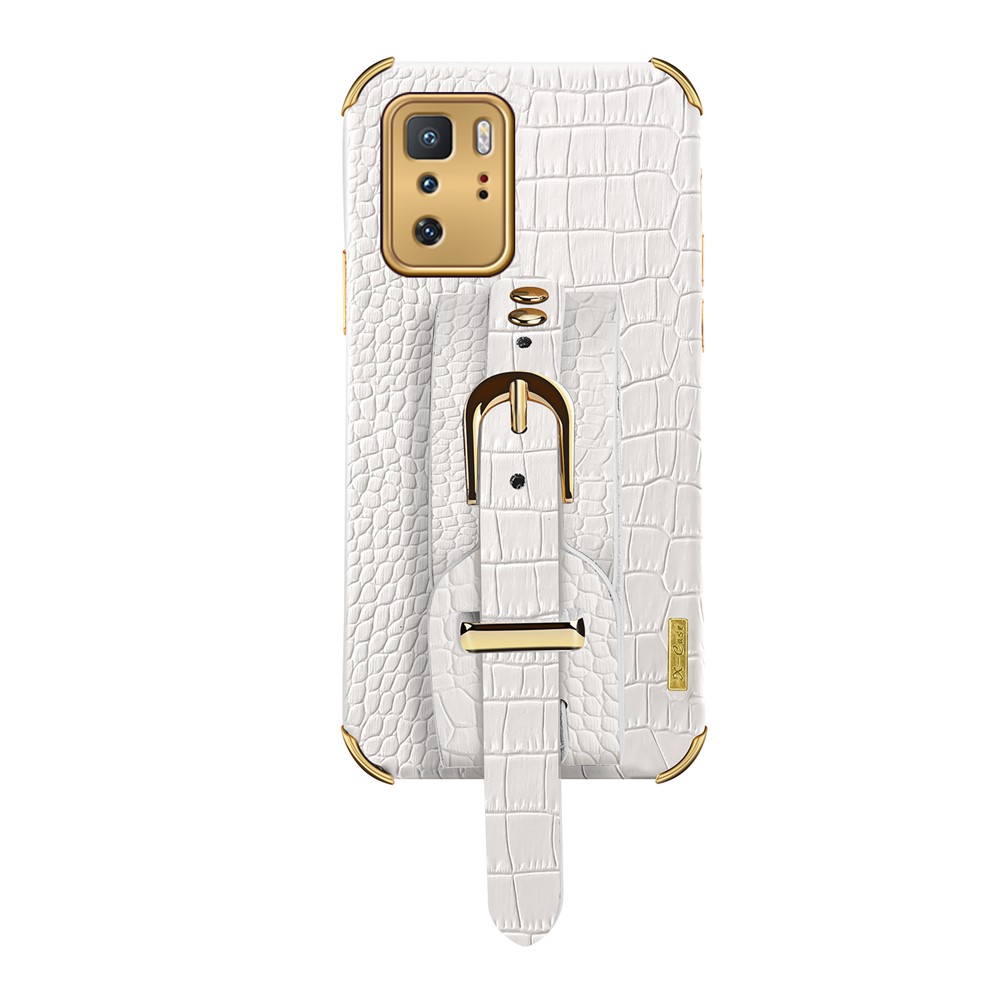 6D Crocodile Texture Precise Cut-Out PU Leather Coated TPU Electroplated Phone Case for Xiaomi Redmi Note 10 Pro 5G - White-8