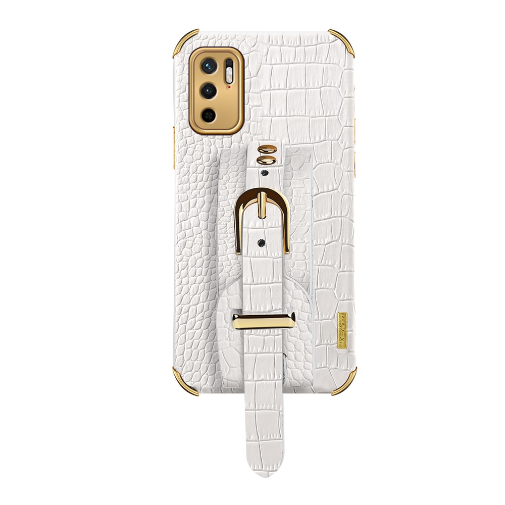 Precise Cut-Out 6D Crocodile Texture PU Leather Coated TPU Electroplated Phone Case for Xiaomi Redmi Note 10 5G/Poco M3 Pro 4G/Poco M3 Pro 5G - White-3
