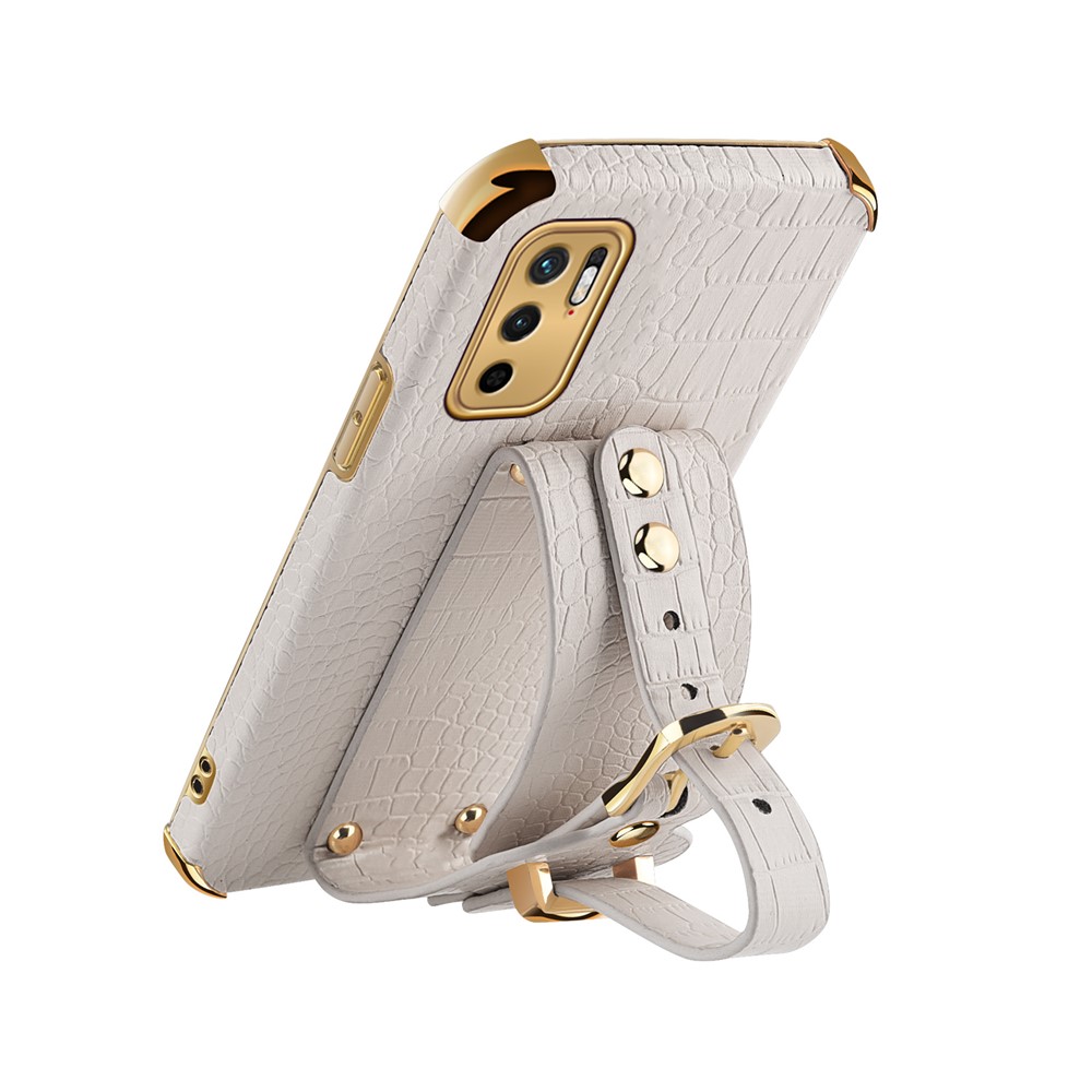 Precise Cut-Out 6D Crocodile Texture PU Leather Coated TPU Electroplated Phone Case for Xiaomi Redmi Note 10 5G/Poco M3 Pro 4G/Poco M3 Pro 5G - White-5
