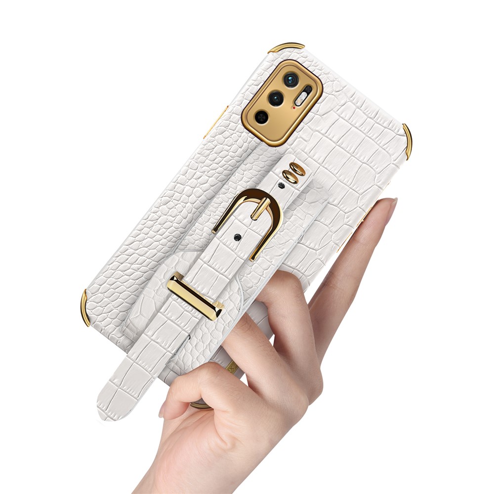 Precise Cut-Out 6D Crocodile Texture PU Leather Coated TPU Electroplated Phone Case for Xiaomi Redmi Note 10 5G/Poco M3 Pro 4G/Poco M3 Pro 5G - White-6