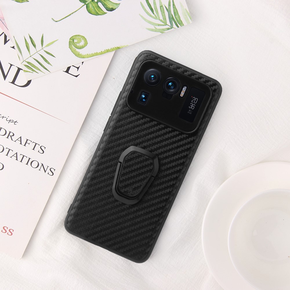 Premium PU Leather Coated Soft Back Cover with Flexible Kickstand for Xiaomi Mi 11 Ultra - Carbon Fiber Texture ??-12