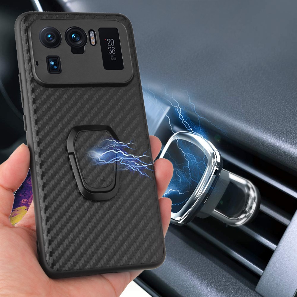 Premium PU Leather Coated Soft Back Cover with Flexible Kickstand for Xiaomi Mi 11 Ultra - Carbon Fiber Texture ??-3