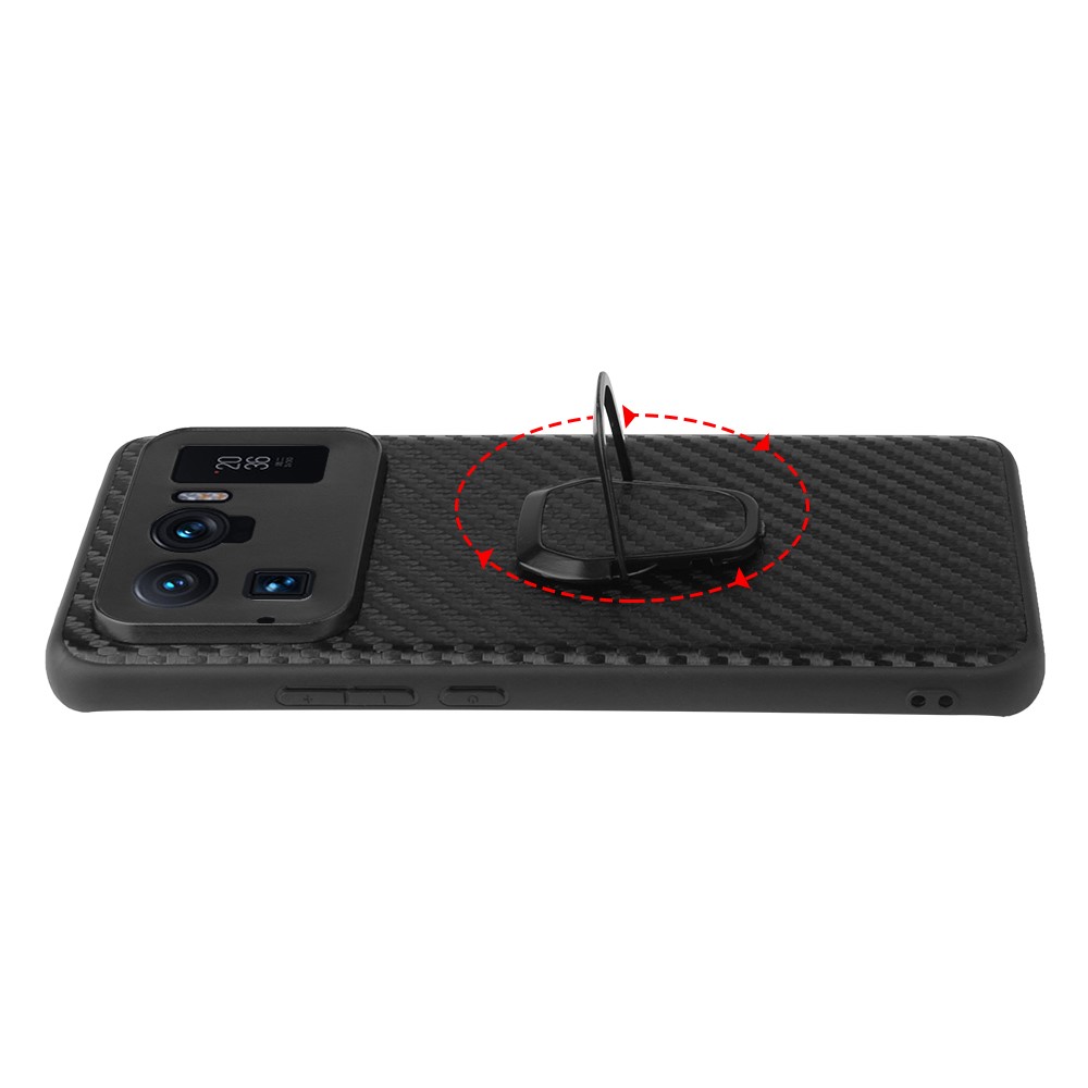 Premium PU Leather Coated Soft Back Cover with Flexible Kickstand for Xiaomi Mi 11 Ultra - Carbon Fiber Texture ??-5