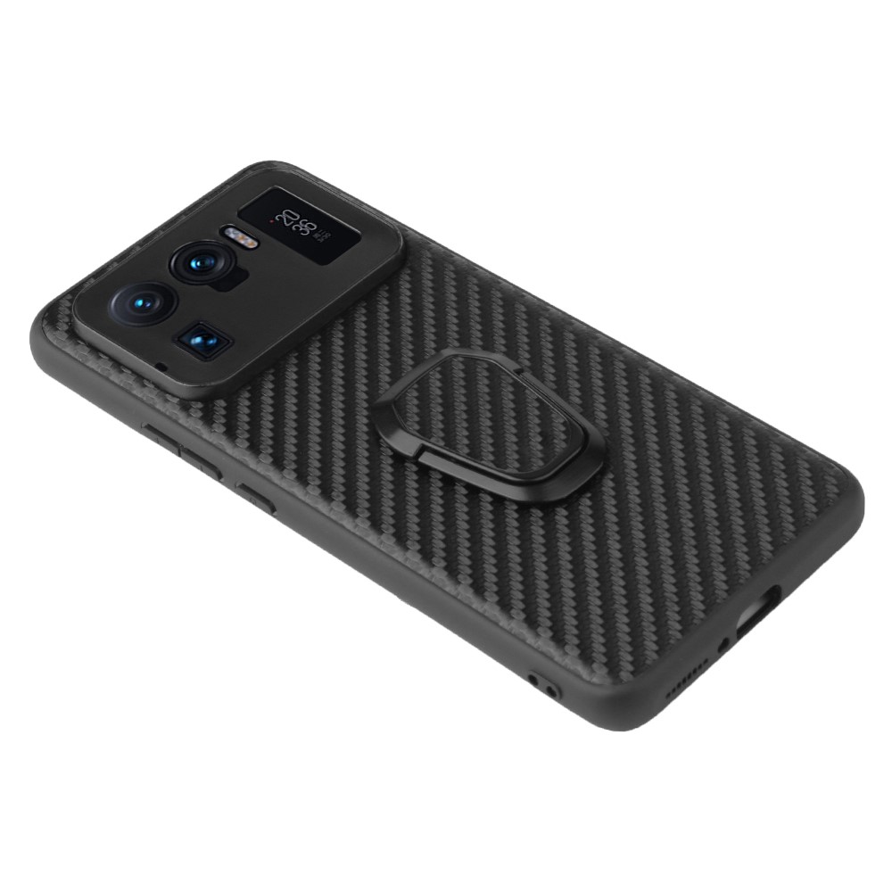 Premium PU Leather Coated Soft Back Cover with Flexible Kickstand for Xiaomi Mi 11 Ultra - Carbon Fiber Texture ??-9