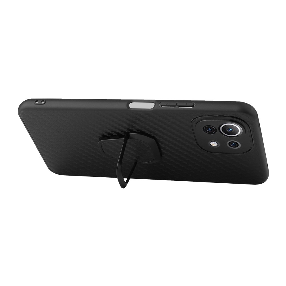 Full Body Scratch Resistant PU + TPU Ring-Shape Kickstand Protective Phone Cover for Xiaomi Mi 11 Lite 5G / 4G - Carbon Fiber Texture-10