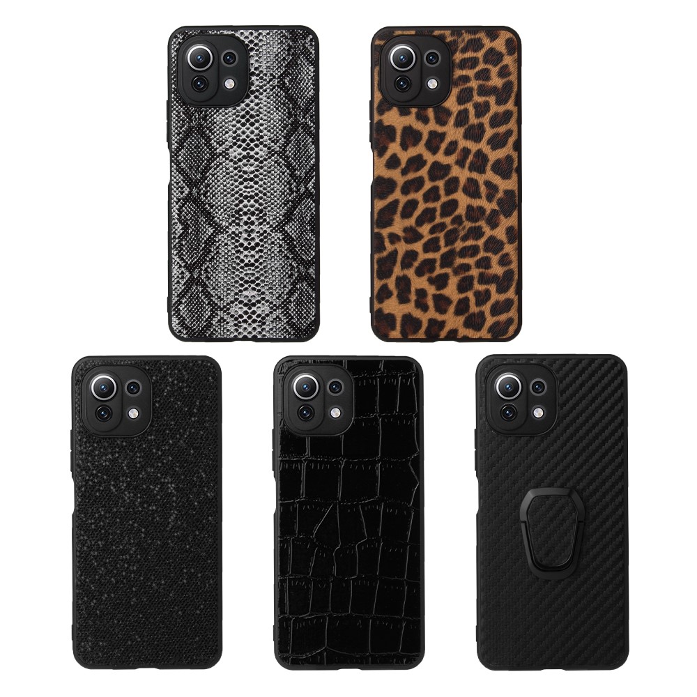 Full Body Scratch Resistant PU + TPU Ring-Shape Kickstand Protective Phone Cover for Xiaomi Mi 11 Lite 5G / 4G - Carbon Fiber Texture-11