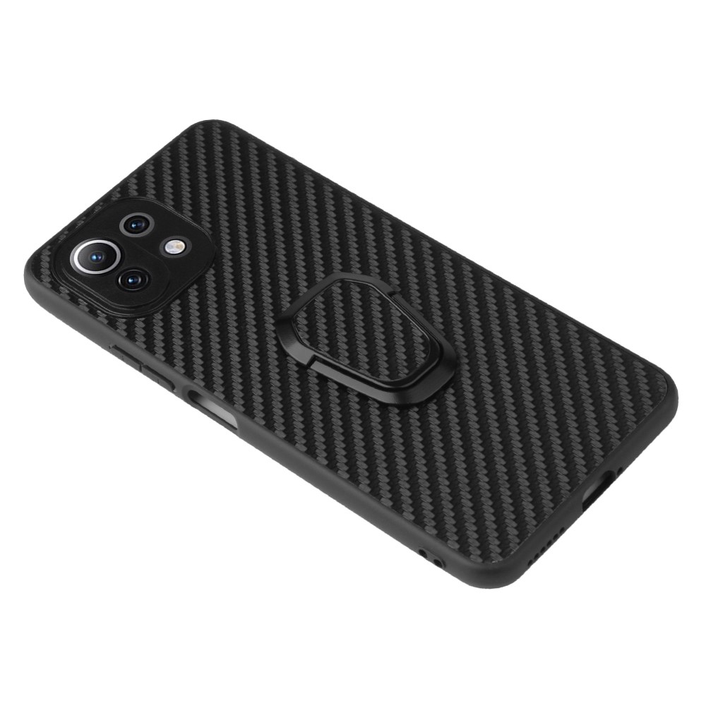 Full Body Scratch Resistant PU + TPU Ring-Shape Kickstand Protective Phone Cover for Xiaomi Mi 11 Lite 5G / 4G - Carbon Fiber Texture-8