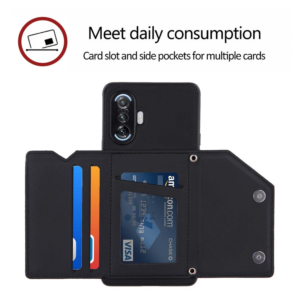 Kickstand Card Holder Smooth Leather Phone Case Cover for Xiaomi Redmi K40 Gaming - Black-2