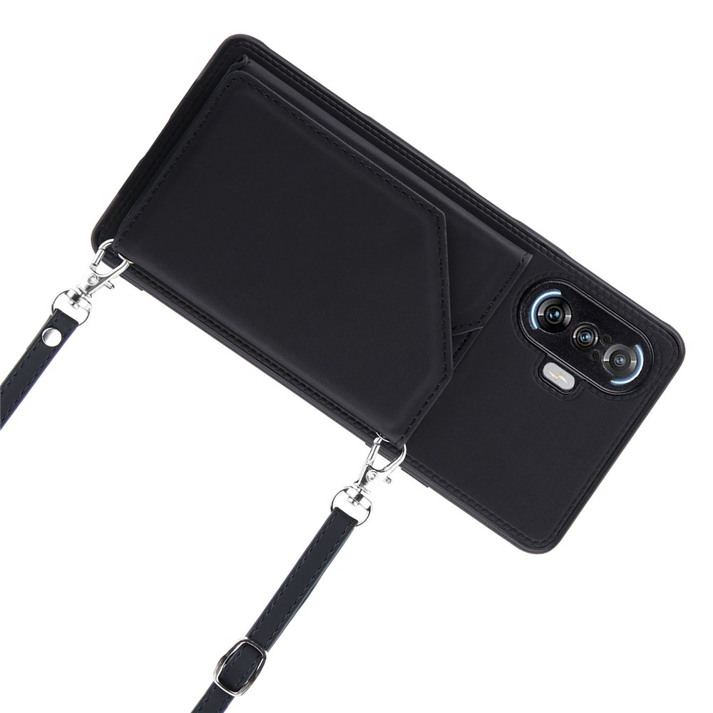 Kickstand Card Holder Smooth Leather Phone Case Cover for Xiaomi Redmi K40 Gaming - Black-6