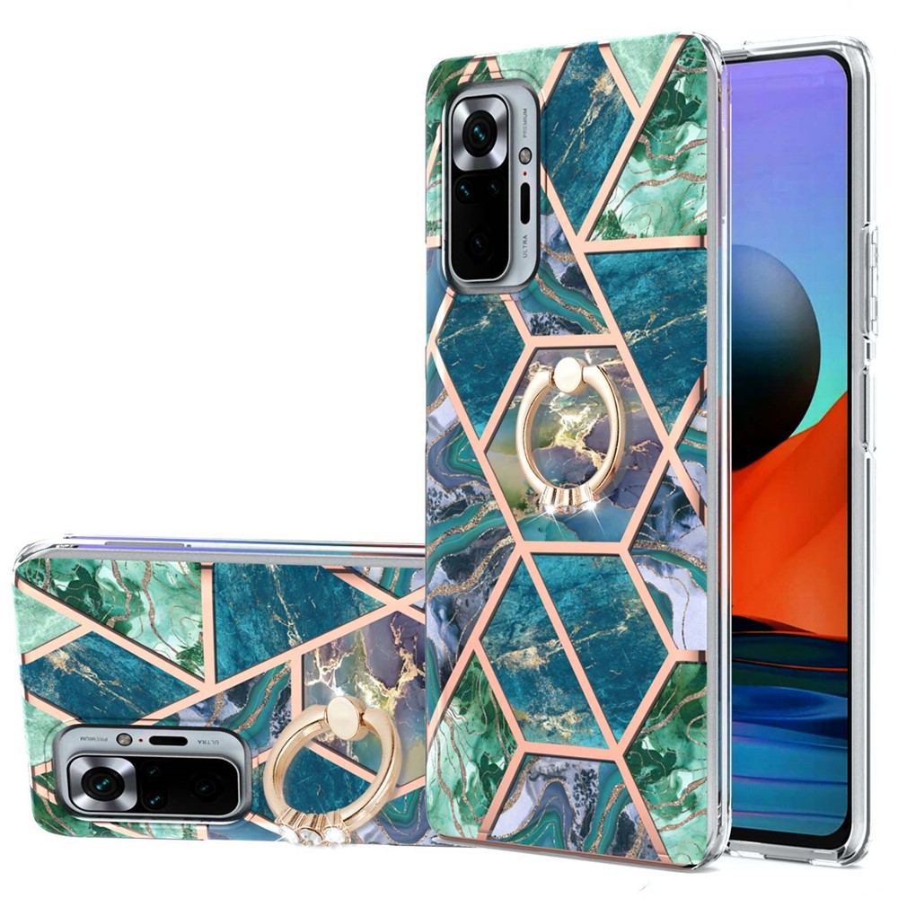IMD IML Plating Marble Pattern TPU Kickstand Cover (2.0mm) for Xiaomi Redmi Note 10 Pro Max/Note 10 Pro - Green-1