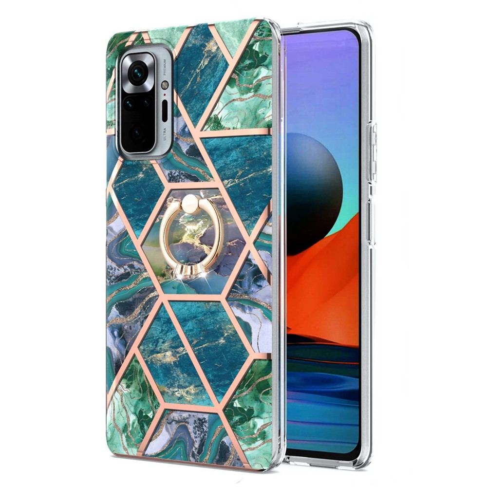 IMD IML Plating Marble Pattern TPU Kickstand Cover (2.0mm) for Xiaomi Redmi Note 10 Pro Max/Note 10 Pro - Green-2