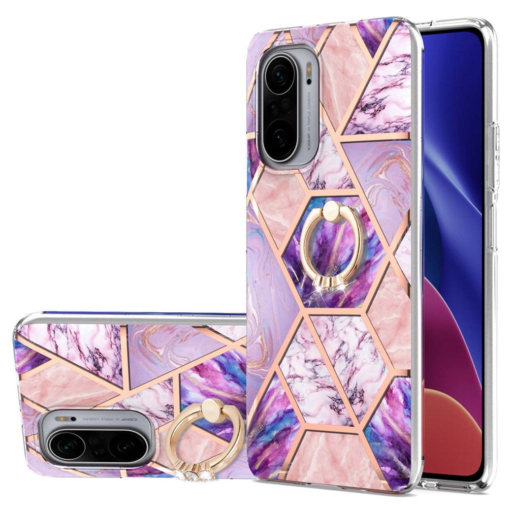 Kickstand IMD IML Plating Marble Pattern TPU Cover (2.0mm) for Xiaomi Redmi K40/K40 Pro/Poco F3 - Light Purple-1