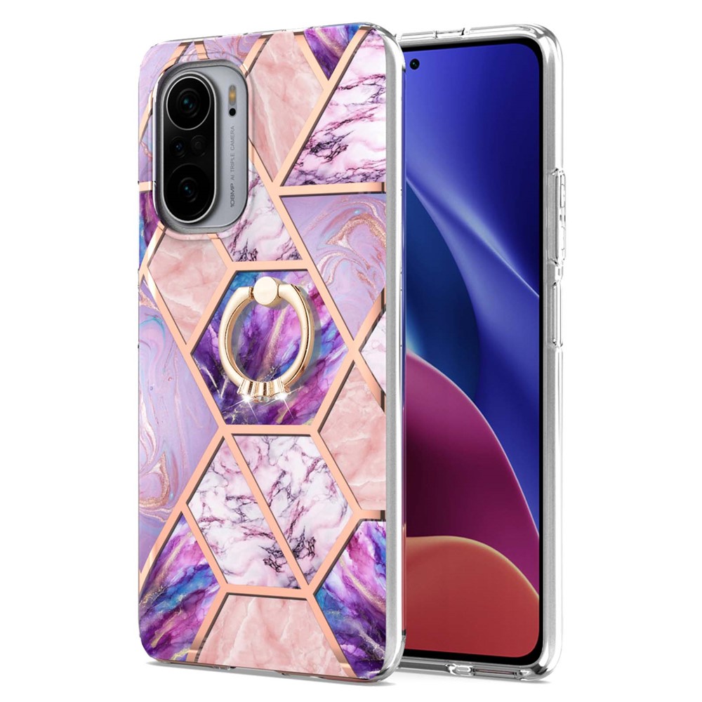 Kickstand IMD IML Plating Marble Pattern TPU Cover (2.0mm) for Xiaomi Redmi K40/K40 Pro/Poco F3 - Light Purple-2