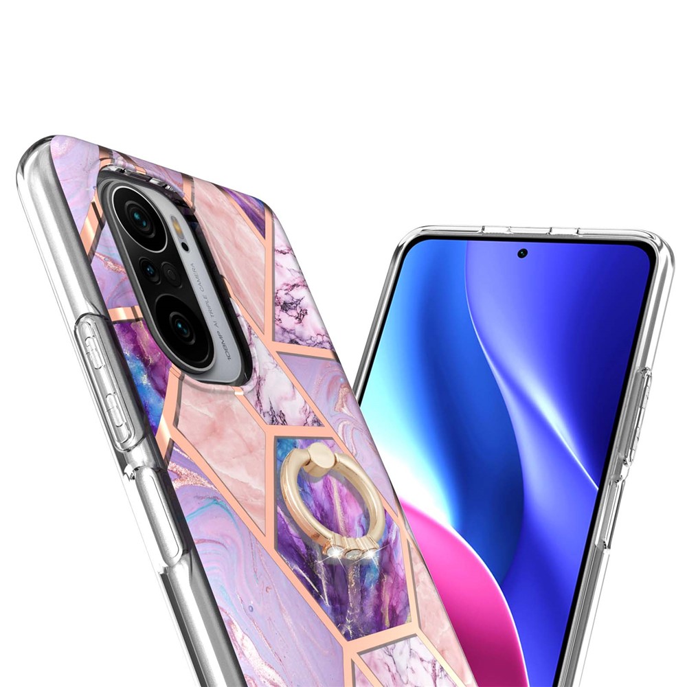 Kickstand IMD IML Plating Marble Pattern TPU Cover (2.0mm) for Xiaomi Redmi K40/K40 Pro/Poco F3 - Light Purple-3
