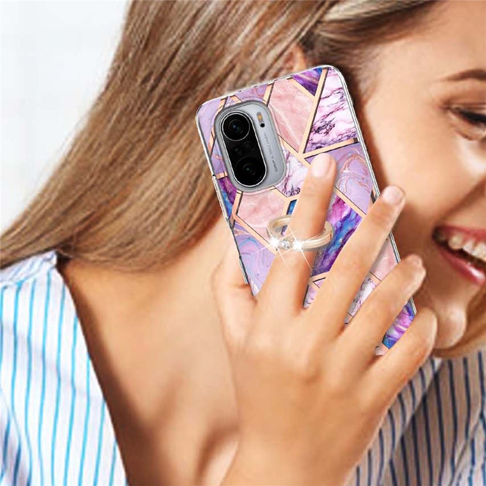 Kickstand IMD IML Plating Marble Pattern TPU Cover (2.0mm) for Xiaomi Redmi K40/K40 Pro/Poco F3 - Light Purple-4