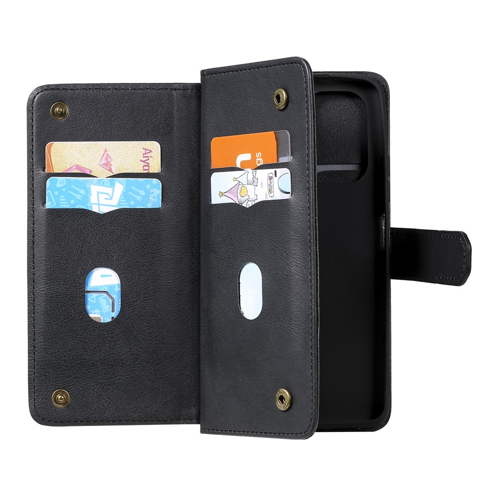 Multi-function 10 Card Slots Wallet Shell for Xiaomi Redmi K40/K40 Pro/Poco F3 Case - Black-10